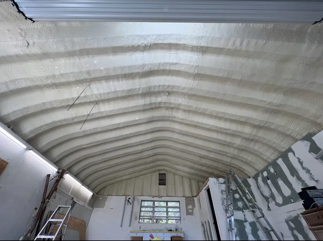 Spray polyurethane foam applied to the underside of a metal roof deck in Chadron